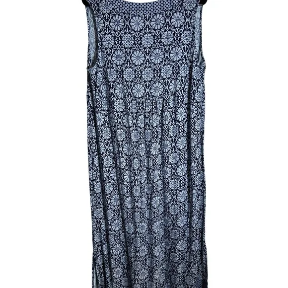 J Jill Women’s Plus 1X Sleeveless Maxi Dress Blues Geometric Pattern 3627 - Picture 2 of 9